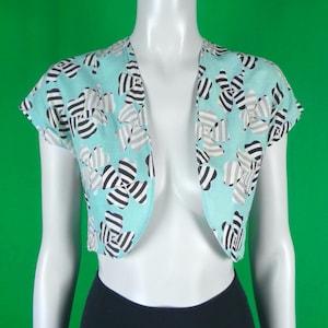 Vintage Retro Clothing Apparel Duster Bolero Dress Jacket Top Blouse 1940s 1950s Duchess Blue Black White Gray Heart Clove Stripe Gift