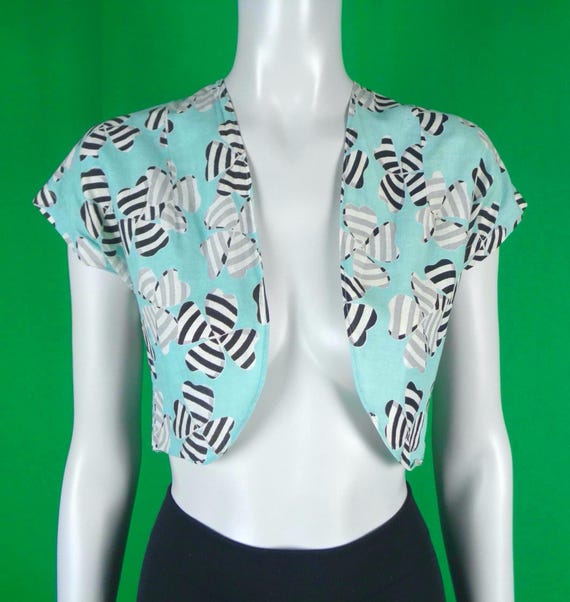 Vintage Retro Clothing Apparel Duster Bolero Dress Jacket Top Blouse 1940s 1950s Duchess Blue Black White Gray Heart Clove Stripe Gift