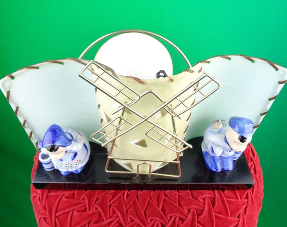 Vintage Retro Delft's Blauw Holland Table Desk Bed Lamp Night Light 1950s 1960s Mid Century Dolls Windmill Fibre Glass Shade Home Decor Gift