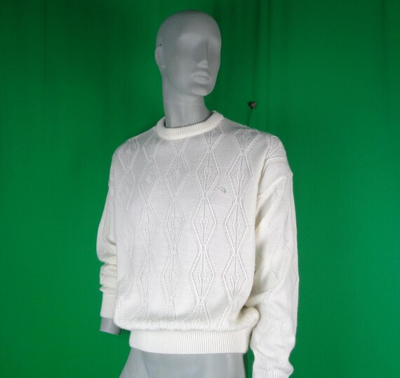 Vintage Retro Unisex Clothing Oversize Pullover Cable Knitwear Sweater Top 80s 90s White Arnold Palmer XXLarge 44 Jumper Formal Casual Gift