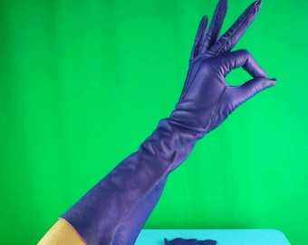 Antique Purple Kidskin Gauntlet Gloves: 1900s-20s Leather Driving Gloves, Size S Gift Evening Party