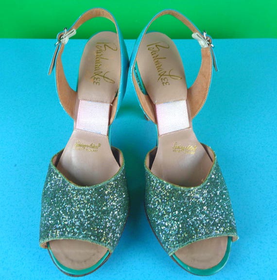 Vintage Retro Spring-o-lators Pumps Slingback Shoes Sandals Footwear 1940s 50s Mid Century 85 CAN U.S Wedding Party Evening Formal Gift Blue