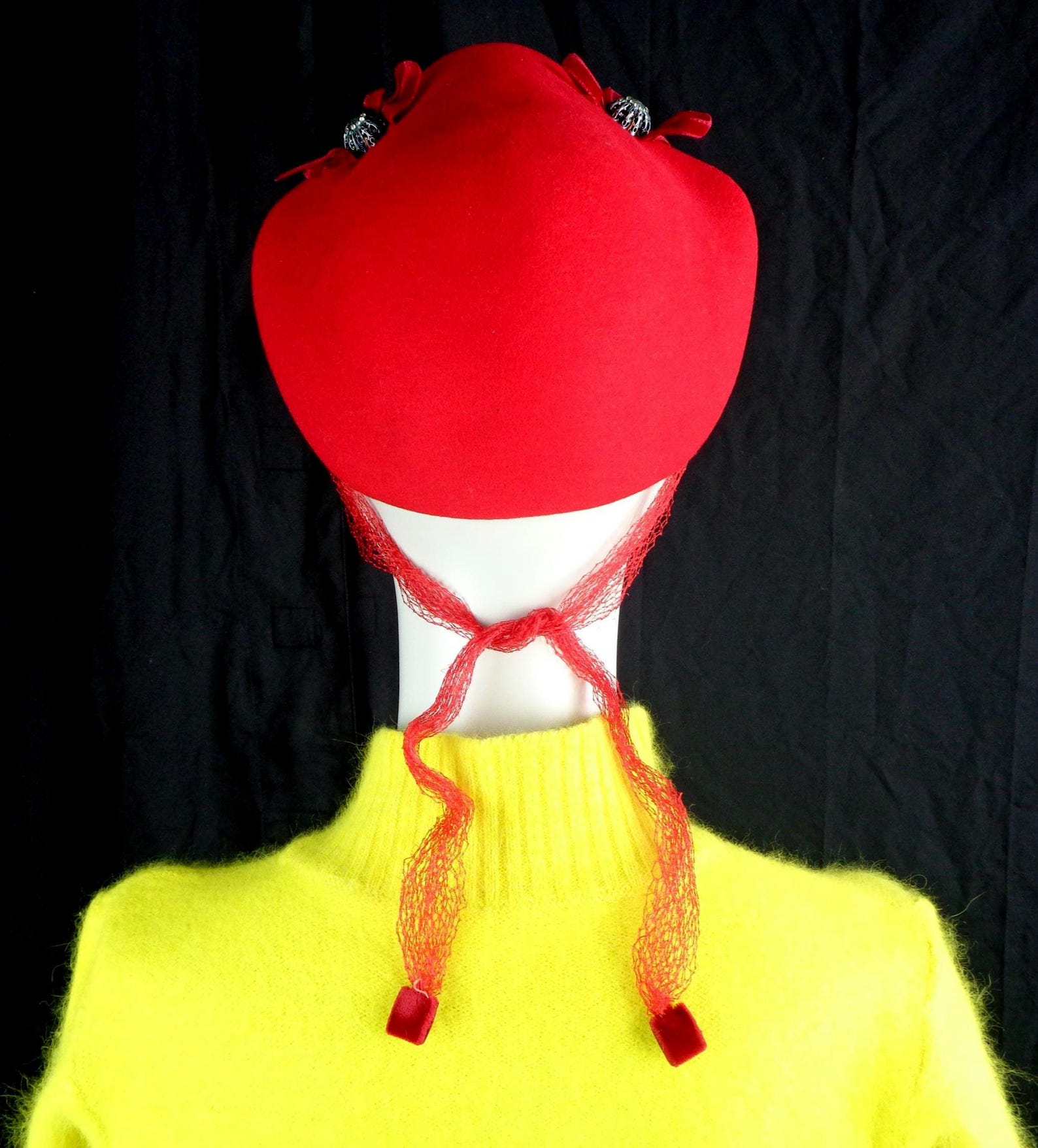 Vintage Lipstick Red Half Veil Hat, 1950s Party Capulet Mid Century ...