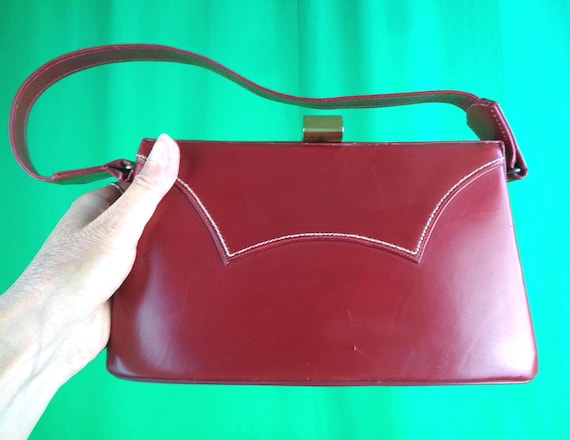 Vintage Retro Marbett Creation Oxblood Red Leatherette Purse Top Handle Handbag Clutch 40s 50s Mid Century Wedding Party Formal Evening Gift