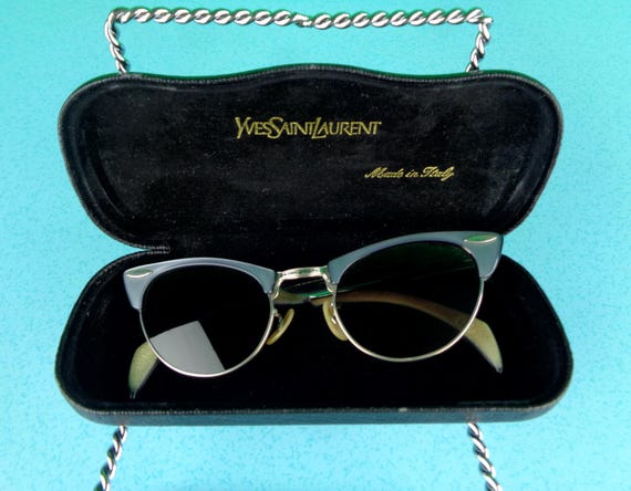 Vintage YSL Black Eyeglasses Case: Yves Saint Laurent Clam Shell Holder, Italy Gift