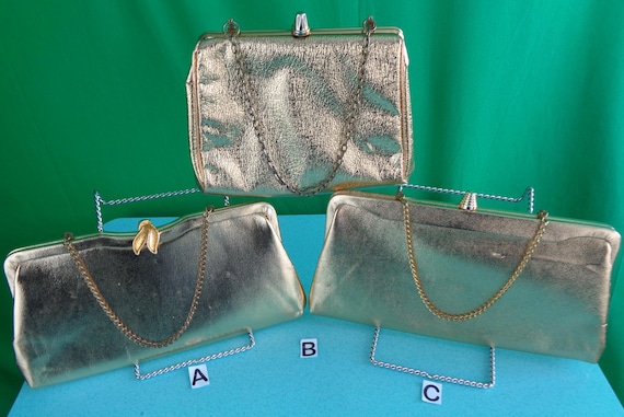 Vintage Retro Purses Handbags Clutches Top Handle 50s 60s Mid Century Gold Metallic Lame Wedding Party Evening Formal Causal Accessorie Gift