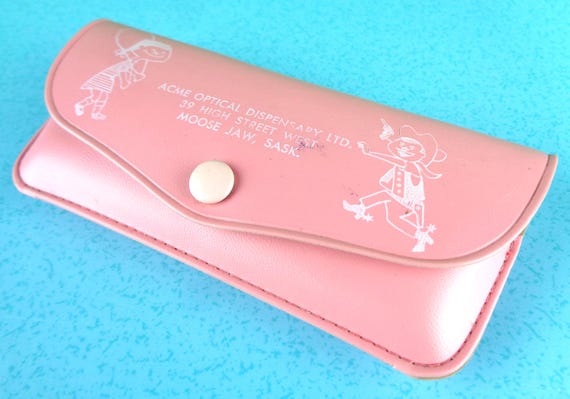 Vintage Retro 1950s-60s Pink Eyeglass Case: ACME Optical, Cartoon Kids Sunnys Sunglasses Holder Gift