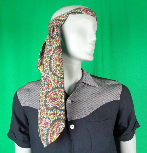 Vintage Retro Cavalry Twill Scottish Self Silk Necktie Suit Accessorie 1940s 50s Mid Century Paisley Wedding Formal Party Evening Gift