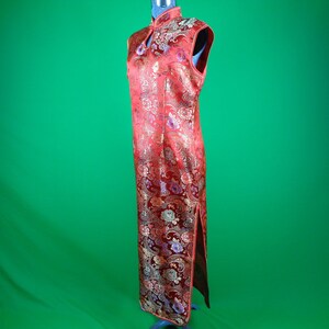 Vintage Retro Clothing Cheongsam Chinese Japanese Dress 1980s 1990s XXLarge Long Red Yellow Green Pink Qipoa Traditional Mandarin Shanghai image 5