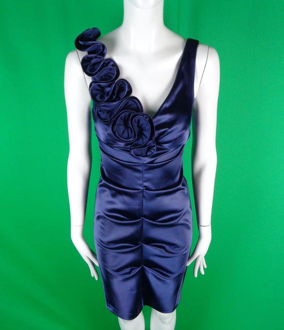 Vintage Retro Y2K Clothing S 6 Pencil BA Nites Dress Indigo Blue Sleeveless Statement Wedding Party Formal Evening Prom Grad Gift U.S.A