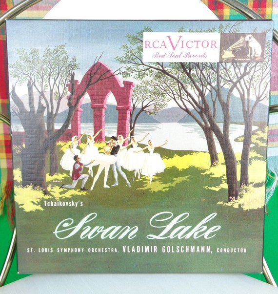 Vintage Retro RCA VICTOR Swan Lake Red Seal 45 Records Box Set Audio Music 1940s 1950s Mid Century Tchaikovsky Ballerina Home Live Decor