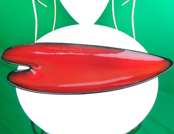 Vintage Retro MCM LG Boomerang Candy Trinket Dish 1950s 1960s Mid Century Red White Black Center Piece Home House Accent Decor Party Gift