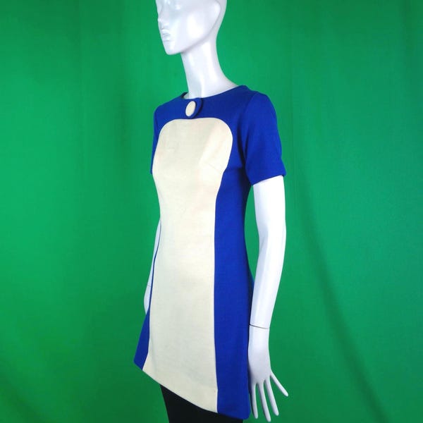 Minivestido vintage de lana Windsor de Marimekko de los años 60: Túnica retro mod con bloques de color estilo era espacial