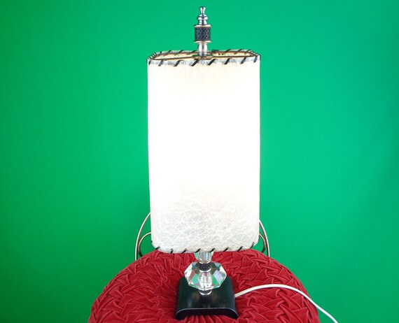 Vintage Retro Table Office Night Light Lamp 1940s 1950s Mid Century Electrical Base Fibre Glass Shade Room Accent Home House Decor Gift