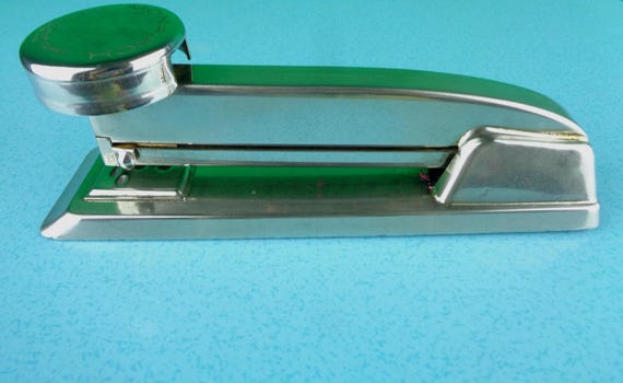 Vintage Retro LG Monarch Silver Stapler Tool Office Desk School Supplies Equipment 1940s 1950s Fastening Attaching Storage Home Living Gift