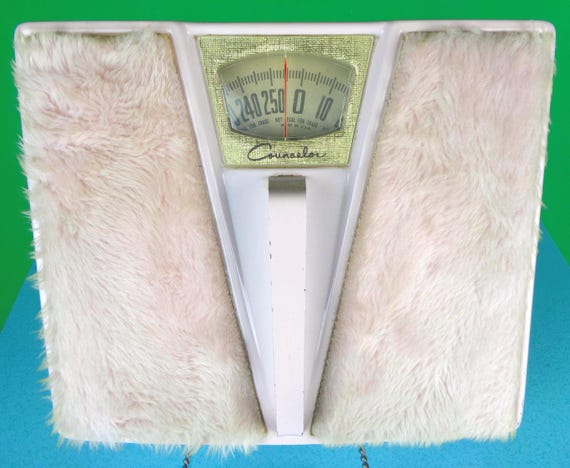 Vintage Retro MCM Counselor Pink Furry Bed Bathroom Weight Scale Appliance 1950s 1960s Mid Century Home House Decor Gift Fitness Improvement