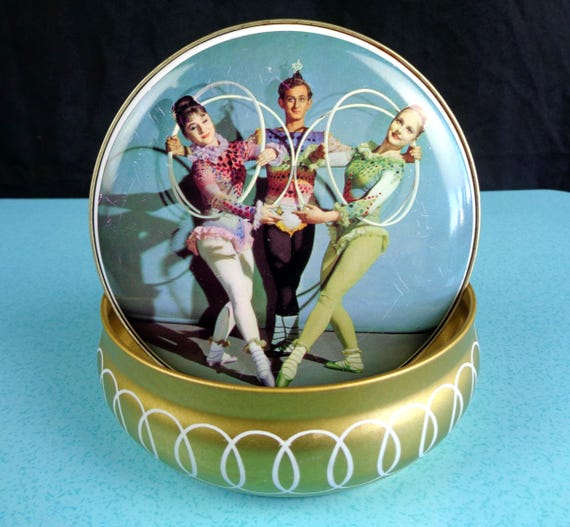 Vintage Ballerina Tin: 1950s Mid Century Decorative Storage Container Collectible Keepsake Decor Gift