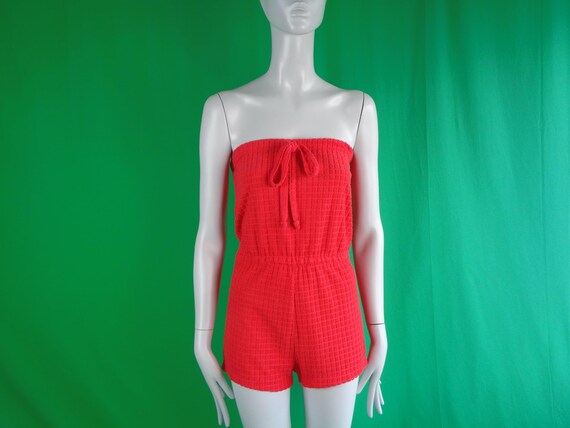 Vintage Retro Handmade Terry Clothing Apparel Medium Jump Playsuit Romper Short Pants Tube Top One Piece 1970s 80s Coastal Beach Party Gift