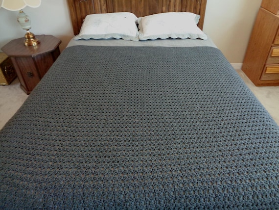 Vintage Retro Handmade Knitted Crochet Granny Afghan Blanket Throw Cover Quilt Bedding Spread Comforter Home Living Everyone Gift Gray Grey
