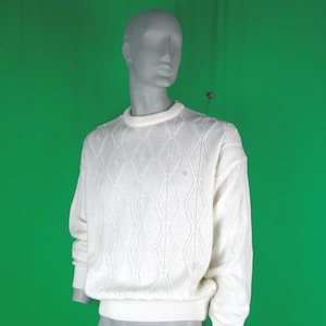 Vintage Retro Unisex Clothing Oversize Pullover Cable Knitwear Sweater Top 80s 90s White Arnold Palmer XXLarge 44 Jumper Formal Casual Gift