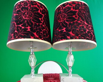 Vintage Retro Table Desk Lamp Shade Lighting Electrical 1950s 1960s Mid Century Collect Red Black Floral Velvet Room Accent Home Live Decor