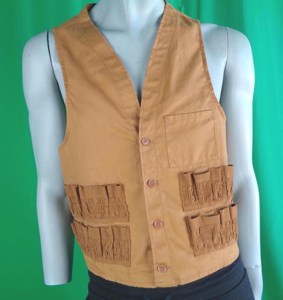Vintage Retro Clothing Apparel Unisex Hunting Utility Vest Workwear Sport Recreation Outdoor 50s 60s Mid Century LG Camel Cotton Casual Gift