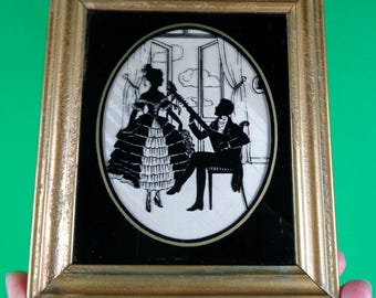 Vintage Home Decor Table Top Framed Picture: 1930-40s Reverse Shadow Art