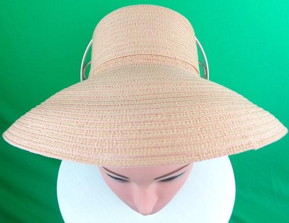 Vintage Retro Large Straw Fold Brim Sun Hat Powder Pink Peach Wedding Party Formal Casual Holiday Beach Resort Gift Minimalist Accessorie