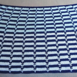 Vintage Retro Handmade Granny Knit Afghan Throw Blanket Cover Quilt Bedding Spread Comforter Home Living Everyone Gift Blue Acrylic Wool