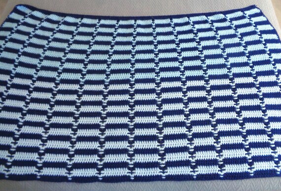 Vintage Retro Handmade Granny Knit Afghan Throw Blanket Cover Quilt Bedding Spread Comforter Home Living Everyone Gift Blue Acrylic Wool