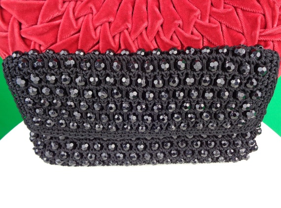 Vintage Retro Beaded Clutch: 1960s-70s Black Cord Knit Evening Bag Purse Handbag Gift Accessorize