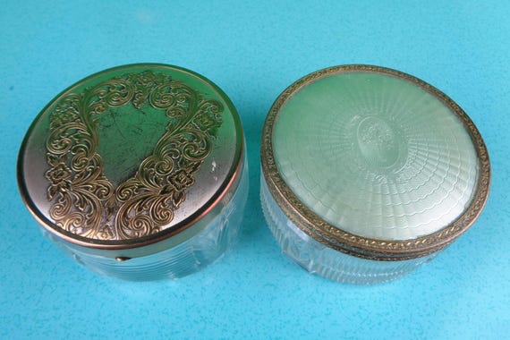 Vintage Antique Decorative Trinket Jewelry Jars Dish 1930s 40s WW2 Art Decor Storage Container Collector Keepsake Makeup Cosmetic Home Gift