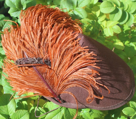 Vintage Retro Accessorie Mini Half Hat Ostrich Feather Orange Brown Wool 1930s 1940s Frederics Fascinator Wedding Party Formal Evening Gift