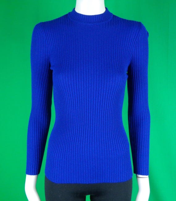 Vintage Retro Clothing Apparel Pullover Knitwear Jersey Top Shirt Blouse 50s 60s Mid Century S Blue Wedding Party Evening Formal Casual Gift
