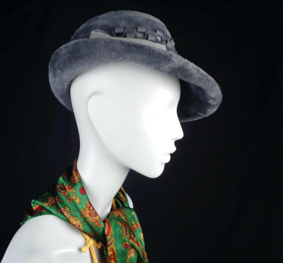 Vintage Retro Mod Gray Wool Fedora Alpine Hat 1960s 1970s Mid Century Designer Anita Pineault Wedding Party Formal Casual Gift Accessorize