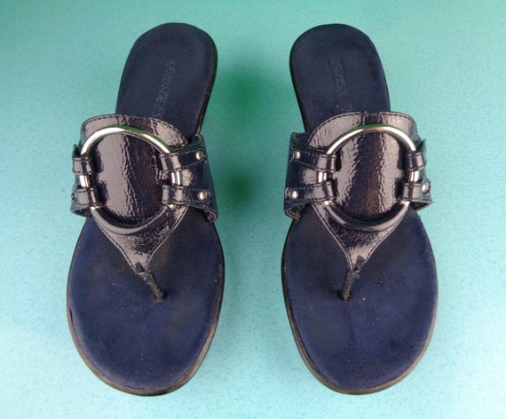 Vintage Retro Aerosoles Navy Blue Gladiator Sandals Thong Wedge Shoes Footwear Pumps Heels CA 6M Wedding Party Evening Formal Casual Gift