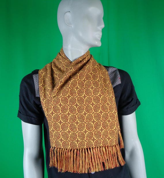 Vintage Retro Unisex Opera Scarf Wrap Shawl 50s 60s Mid Century Accessorie Gold Oxblood Red Paisley Wedding Party Evening Formal Casual Gift