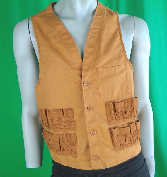 Vintage Retro Clothing Apparel Unisex Hunting Utility Vest Workwear Sport Recreation Outdoor 50s 60s Mid Century LG Camel Cotton Casual Gift
