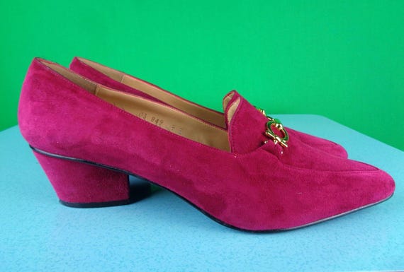 Vintage Sacha Too Suede Point Pumps, Hot Pink Slides, Made in Spain 1980s-90s Shoes