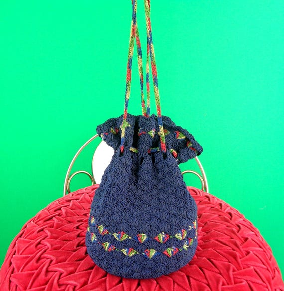 Vintage Cord Purse: 1940-50s Clutch Evening Party Bag Navy Blue Red Yellow Green Gift Accessorize