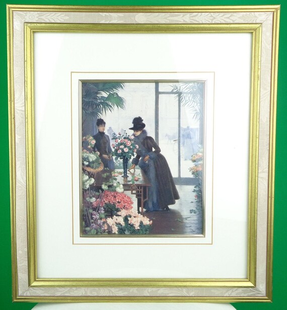 Vintage Retro Victor Gilbert Art Picture Print Frame Wall Hanging Collectible Edwardian Flower Parlour Home Room Accent Living Decor Gift