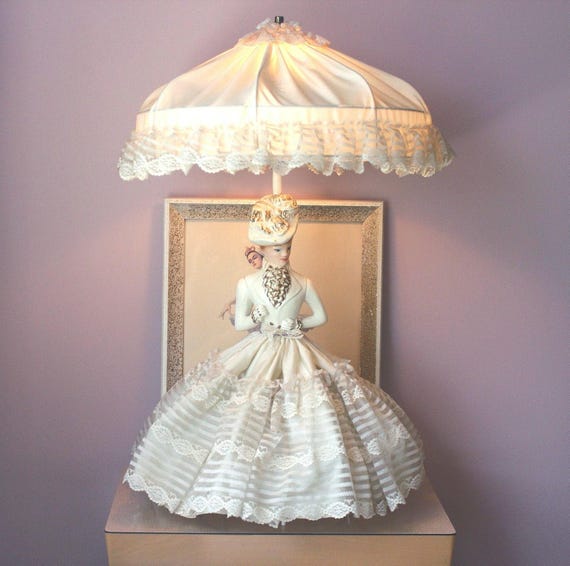 Vintage 1950s-60s CHALK-WARE Tabletop Lamp: Statue Lady Night Light Mid Century Accent Decor Gift