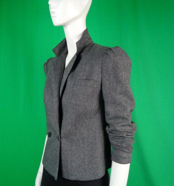 Vintage 70s-80s Tweed Blazer: Handmade Double Breasted Jacket Wool Bomber Suit Gray Black Gift