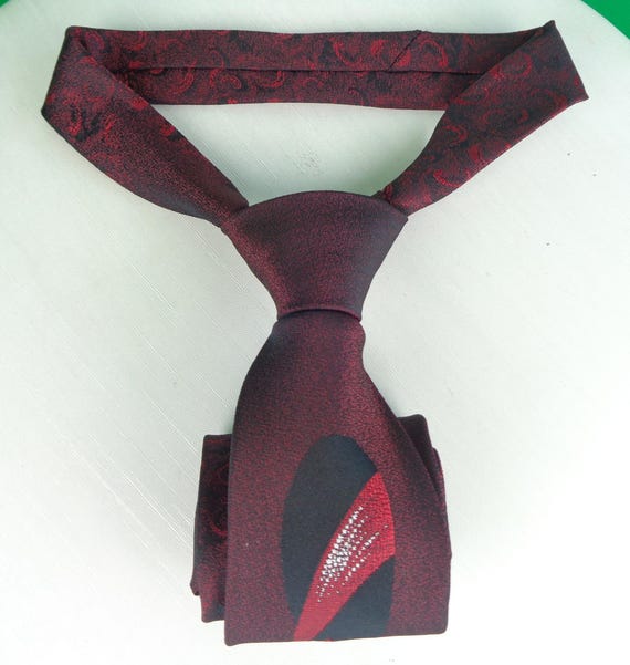 Vintage Retro Unisex Curry Wide Self Necktie Suit Accessorie 1960s 70s Decorative Swirl Red Black Wedding Party Evening Formal Birthday Gift