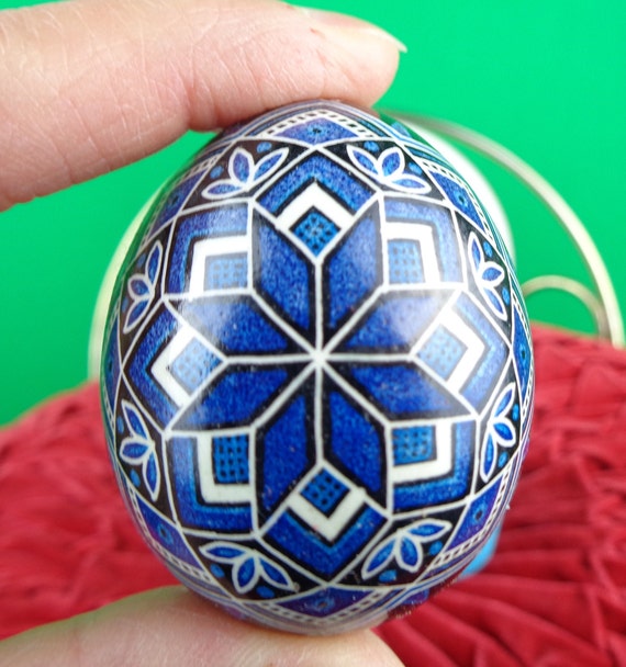 Handmade Decorative Folk Art Ukrainian Eggs Keepsake Traditional Blue Yellow Black Center Piece Display Home Room Accent Living Decor Gift