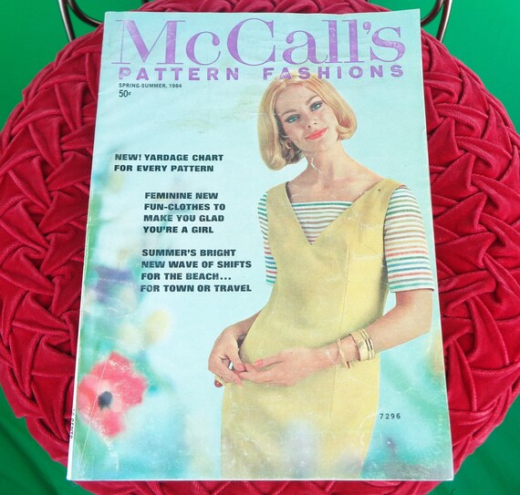 Vintage Retro Womens McCall's Pattern Spring Summer Home Catalog Sewing Book Magazine 1964 Mid Century Fashion Yardages Backview Guide Home