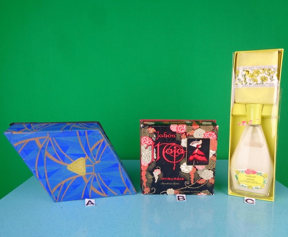 Vintage Retro Ashs Bath Salts Maja Yardley Lotus Hand Body Soap Bar Cream Lotion Box Gift Set 1950s 1960s Mid Century Beauty Personal Care