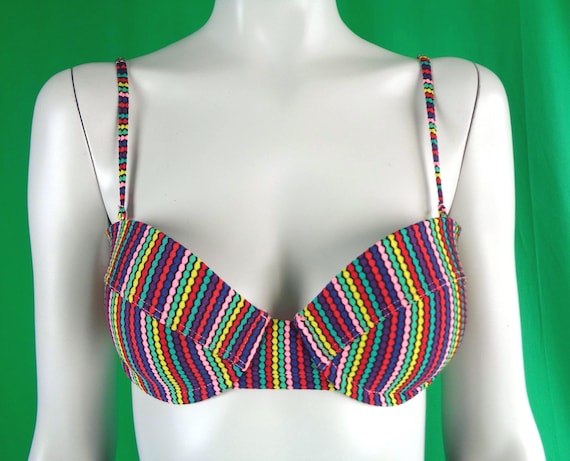 Vintage Retro Clothing Apparel Sun Bra Top Bathing Suit Swimwear Bikini Lingerie Intimate-wear Undergarment M 36 B Stripe Causal Party Gift