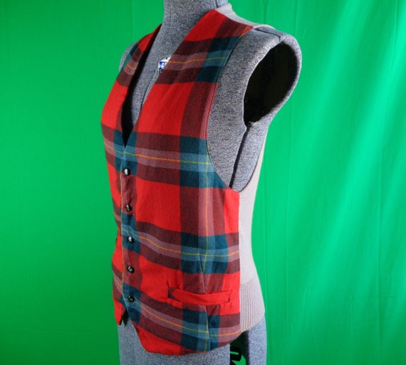 Vintage Retro Clothing Wool Vest Plaid Tartan Tow… - image 5