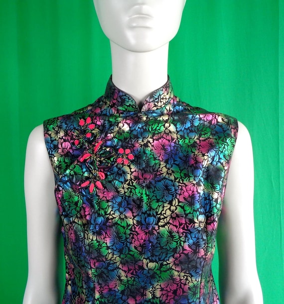 Vintage Retro Lurex Lame Cheongsam Japanese Chinese Wiggle Dress 1940s 1950s Mid Century S Qipao Traditional Mandarin Shanghai Lily